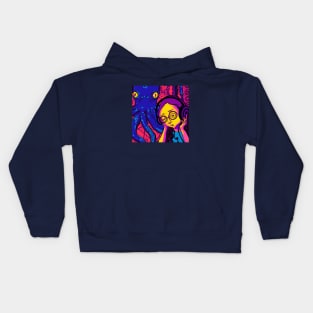 Girl and Octopus Relax to Some Chill Beats Kids Hoodie